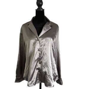 Victoria's Secret Long Sleeve‎ Pajama Shirt Loungewear Satin Top Size S Gray